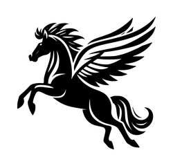 Fototapeta premium Majestic Pegasus Flying Horse Icon Logo Black Vector on White