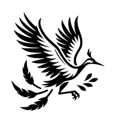 Obraz premium Crane Bird Feathers Silhouette Logo Black Vector on White