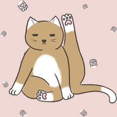 Cute cat pose raising its hind legs, suitable for printing on surfaces.