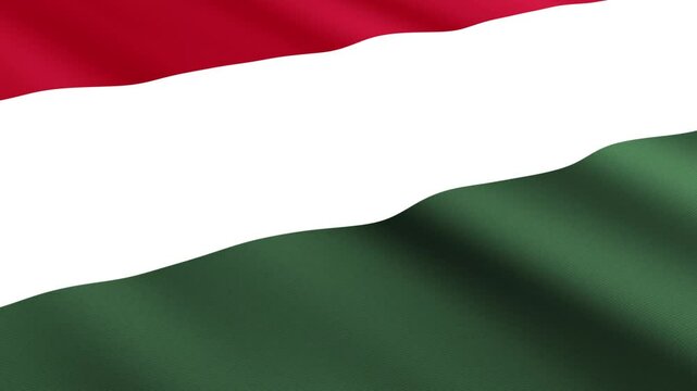 Hungary Flag Waving Gently in the Wind, Close-Up Full-Frame Perspective, Soft Fabric Texture, Slow Motion, Natural Movement, Waving Flag Background