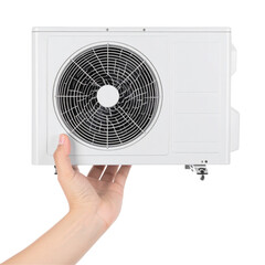 Fototapeta premium Hand holding a white rectangular device on a dark backdrop showcasing technology and digital interface design