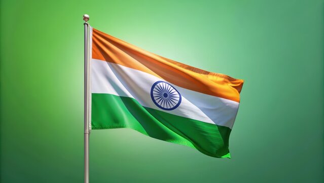 Vibrant Tri Color Indian Flag on Green Background, Indian Culture, Flag of India