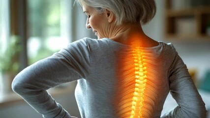 A senior individual examines their back, experiencing discomfort. They reflect on the signs of back pain and seek advice for maintaining spinal health and flexibility.