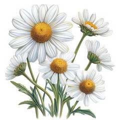 Fototapeta premium Daisy flower arrangement close up on white background on transparent background