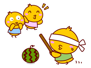 ひよこのスイカ割り