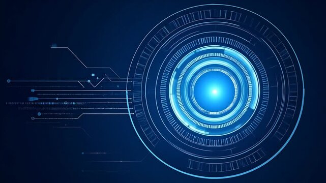 Abstract Futuristic Circular Design In Dark Blue Background