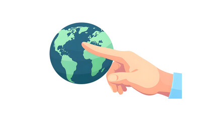 Earth icon cartoon vector illustration hand pointing concept design