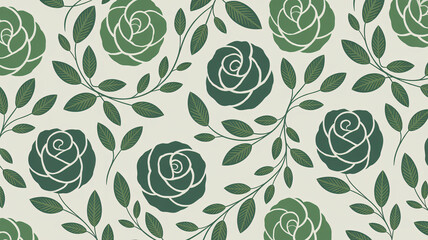 Floral abstraction with stylized green roses and foliage in a seamless pattern