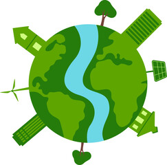 World environment day illustration. Ecology, eco friendly, green city, save planet for environment awarness. Vector isolated.