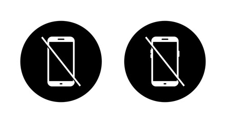 No mobile phone sign icon on black circle. Crossed out cellphone symbol
