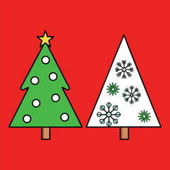 A festive Christmas tree adorned with sparkling decorative snowflakes stands out beautifully against a vibrant red background, evoking holiday warmth and cheer.
