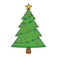 A festive Christmas tree silhouette adorned with ornaments and a star, capturing the joyful spirit and warm glow of the holiday season in a simple, elegant design.
