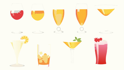 Assorted cocktails and drinks in various glasses showcasing a colorful array of beverage options nicely