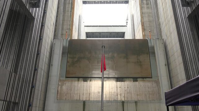 Ship Enters the Giant Lock Chamber