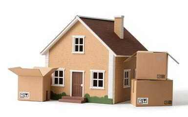 Moving into a New Home Boxes and House
