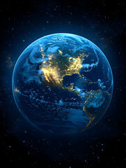 Obraz premium Night view of Earth, showing North and Central America illuminated against a dark space backdrop