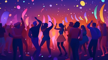 Party Crowd Dancing Silhouettes.