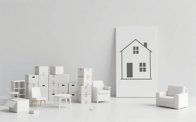 Moving Day Boxes and Furniture Ready for a New Home