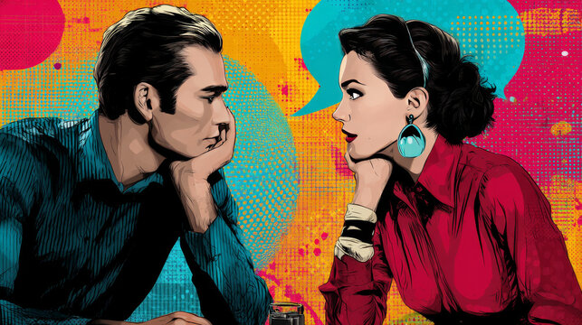 woman and man talking. Pop art retro vector illustration kitsch vintage