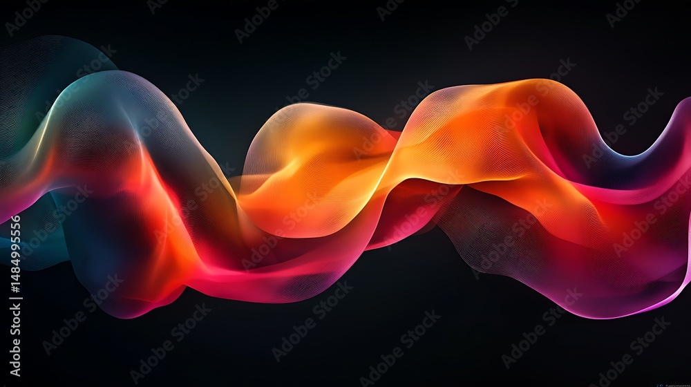 Poster abstract wavy lines with mesh texture and vibrant gradient colors against dark background creating d