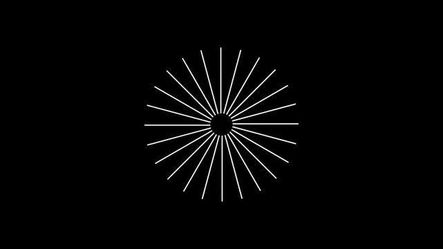 Abstract spinning radial lines circle loop animation minimal geometric on black chroma key alpha channel background	