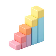 Obraz premium Three-dimensional illustration displays a rising graph of colorful, geometric shapes.