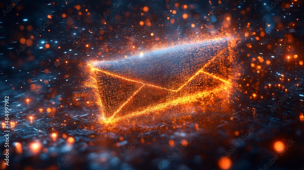 Aufkleber a glowing digital envelope made of particles symbolizes modern communication and connectivity.