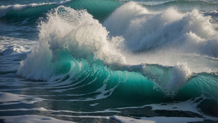 Fototapeta premium A stunning shot of an ocean wave with a translucent turquoise center, captured in motion.