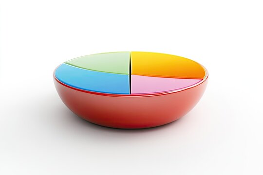 Colorful sections of a pie chart, presented in a circular bowl