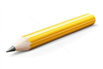 A bright yellow pencil, lying on a white surface.  Detailed illustration of a standard writing instrument