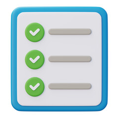 Fototapeta premium 3D checklist with 3 green ticks on a bluebordered sheet