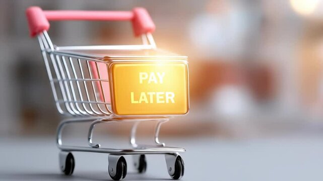 Shopping cart pay later payment option with finance flexibility symbolizing deferred payment and easy pay later finance option