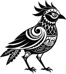 Intricate Black and White Tribal Bird Illustration