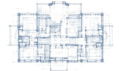 Detailed architectural floor plan of a multi-level residence, showcasing multiple bedrooms, bathrooms, and living spaces.  Interior layout clearly marked with dimensions and structural elements