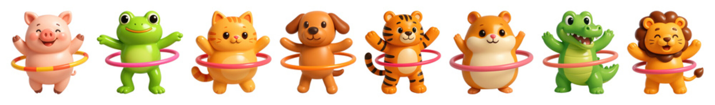 PNG Cute animals hula hooping fun, element set on transparent background