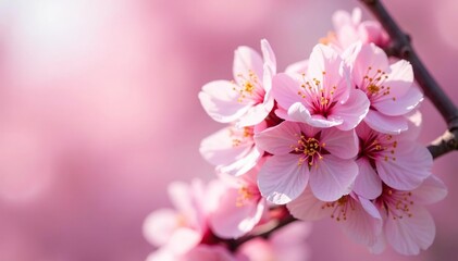 Fototapeta premium Delicate pink sakura blossoms, full bloom, soft petals , pink flowers, spring background