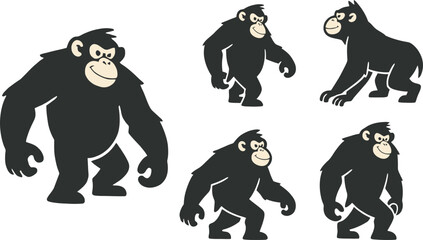 A collection of black and white gorilla vectors. 