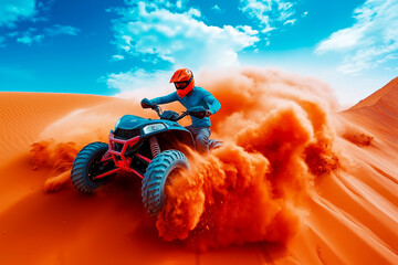A man riding a quad bike in the desert on a sunny day