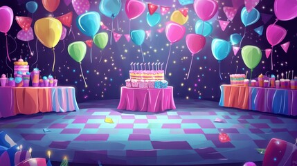 Vibrant illustration of a cheerful birthday party setup.