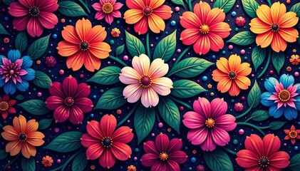 Intricate floral pattern within a hexagon, vibrant hues, graphics, vivid