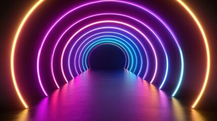 Fototapeta premium Abstract neon tunnel with vibrant colors and futuristic design.