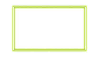 Green neon rectangle shape frame. Vivid glowing green border isolated on transparent background. Shine glow light electric green neon sign frame. Banner, Mockup, presentation, Design element, PNG 