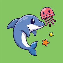 Dolphins playing with jellyfish