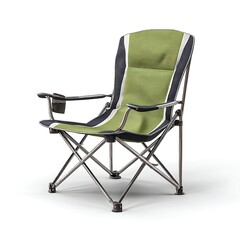 Green Folding Camping Chair: Capture the essence of relaxation and adventure with a folding camping chair featuring a durable green fabric seat and a sturdy metal frame, ideal for outdoor excursions.