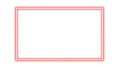 Red neon rectangle shape frame. Vivid glowing red border isolated on transparent background. Shine glow light electric red neon sign frame. Banner, Mockup, presentation, Design element, PNG 