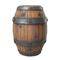 Obraz premium Classic Wooden Barrel with Metal Hoops isolated on transparent white background, clipping path