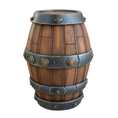 Obraz premium Classic Wooden Barrel with Metal Hoops isolated on transparent white background, clipping path