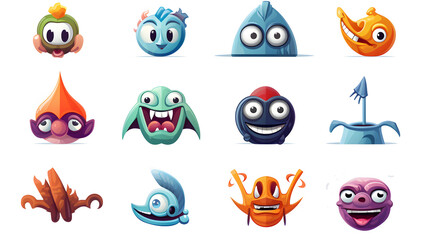 Fototapeta premium Fun and Colorful Cartoon Vector Icons for Various Design Projects on White Background