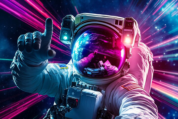 A man in an astronaut suit giving a thumbs up