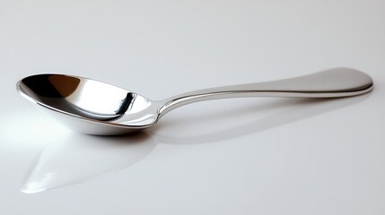 A small silver spoon with a smooth, reflective surface. 